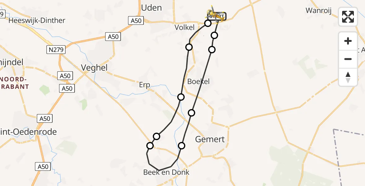 Vluchtroute Traumahelikopter Vliegbasis Volkel - Vliegbasis Volkel, 27 april 2023, 01:51