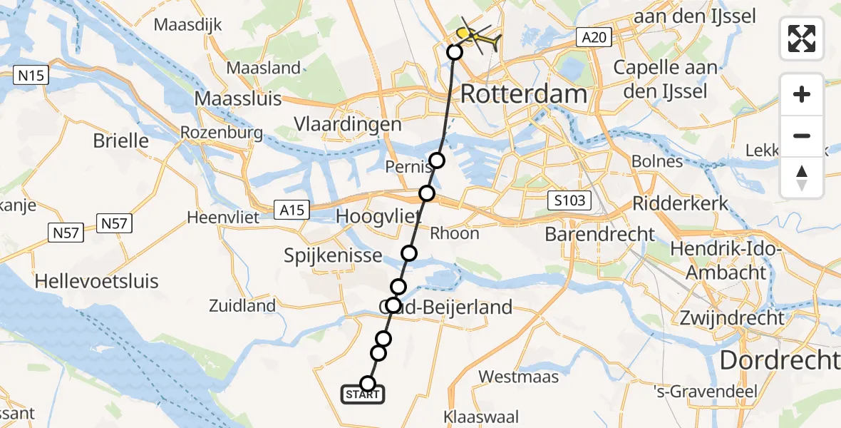 Routekaart van de vlucht: Lifeliner 2 naar Rotterdam The Hague Airport