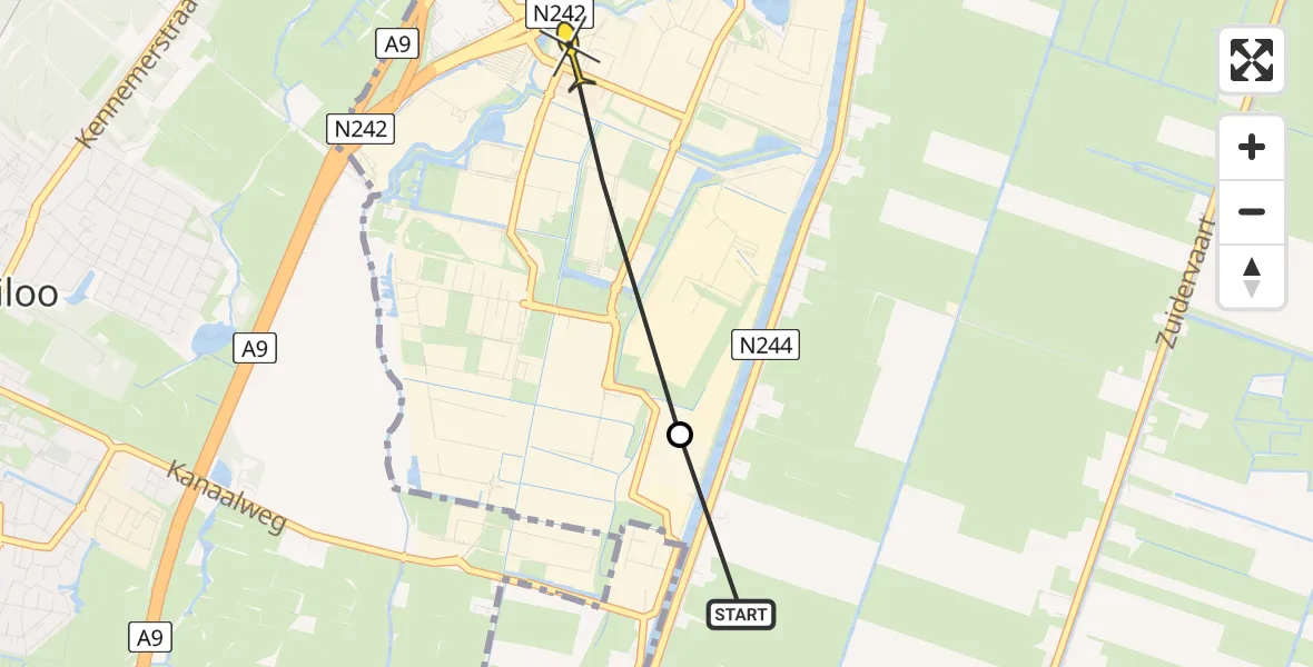 Routekaart van de vlucht: Politieheli naar Alkmaar