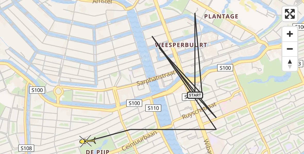 Vluchtroute Politiehelikopter van Amsterdam naar Amsterdam