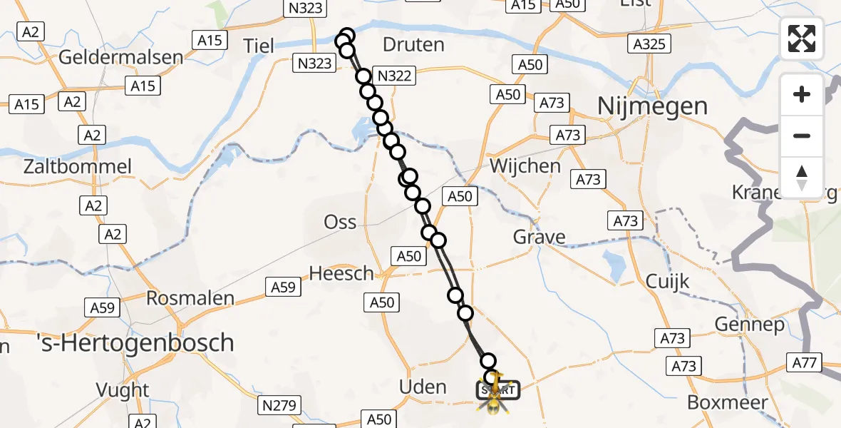 Vluchtroute Traumahelikopter Vliegbasis Volkel - Vliegbasis Volkel, 27 april 2023, 07:59