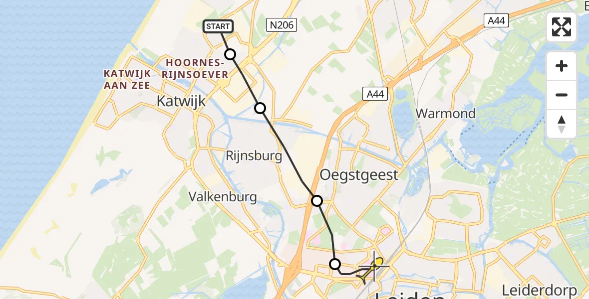 Routekaart van de vlucht: Lifeliner 1 naar Leiden