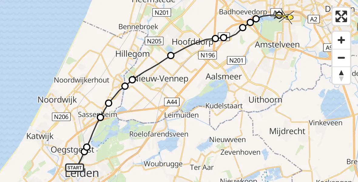 Routekaart van de vlucht: Lifeliner 1 naar VU Medisch Centrum Amsterdam