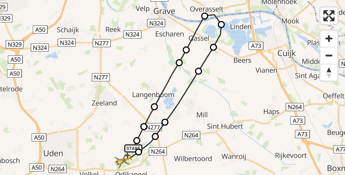Vluchtroute Traumahelikopter Vliegbasis Volkel - Vliegbasis Volkel, 27 april 2023, 08:46