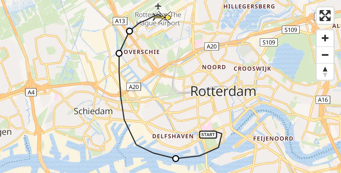 Routekaart van de vlucht: Lifeliner 2 naar Rotterdam The Hague Airport