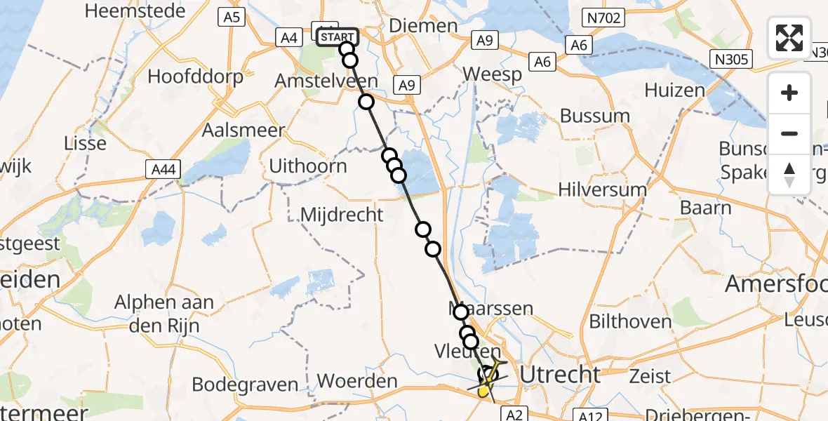 Routekaart van de vlucht: Lifeliner 1 naar De Meern