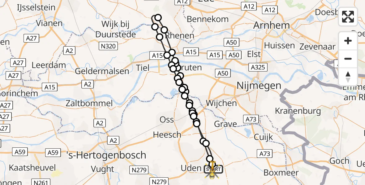 Vluchtroute Traumahelikopter Vliegbasis Volkel - Vliegbasis Volkel, 27 april 2023, 09:32