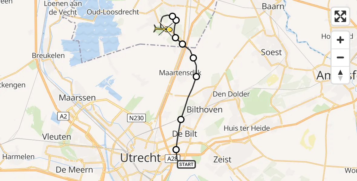 Routekaart van de vlucht: Lifeliner 1 naar Vliegveld Hilversum