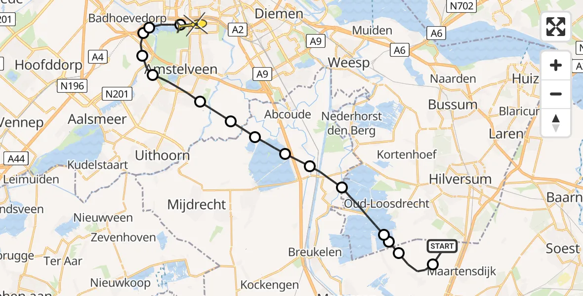 Routekaart van de vlucht: Lifeliner 1 naar VU Medisch Centrum Amsterdam