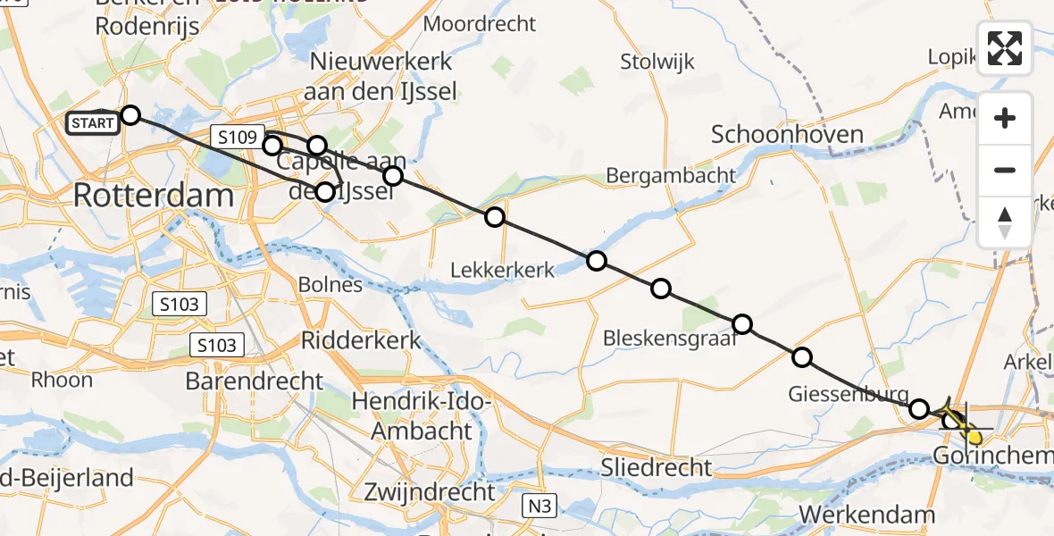 Routekaart van de vlucht: Lifeliner 2 naar Gorinchem