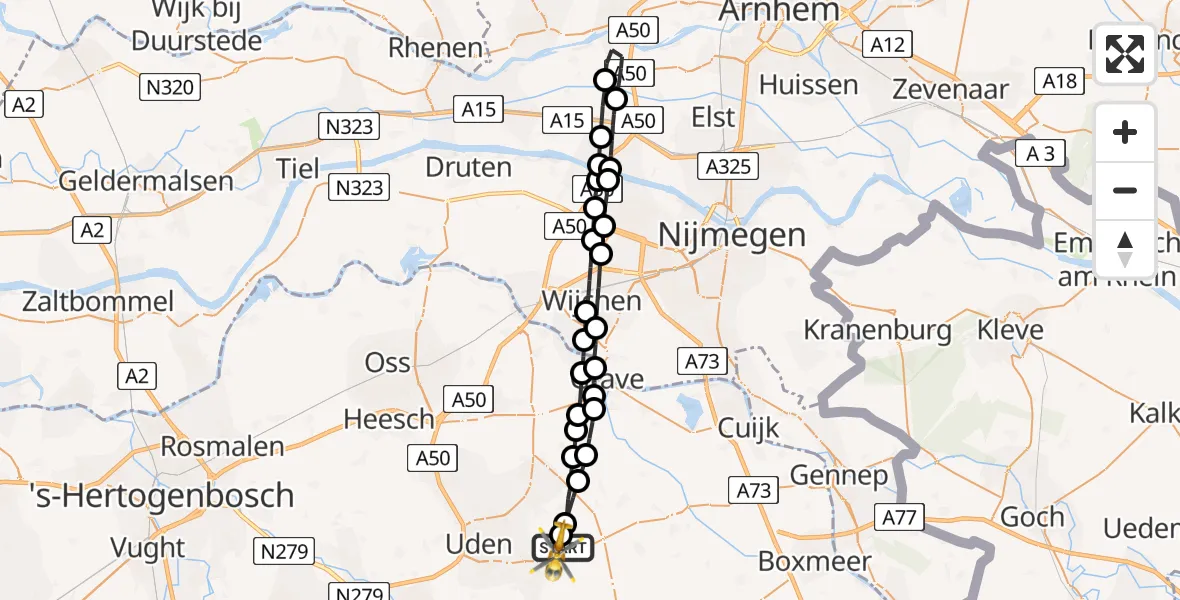 Vluchtroute Traumahelikopter Vliegbasis Volkel - Vliegbasis Volkel, 27 april 2023, 11:32