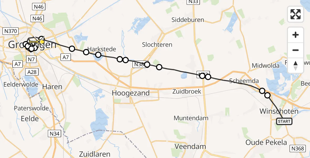 Routekaart van de vlucht: Lifeliner 4 naar Universitair Medisch Centrum Groningen