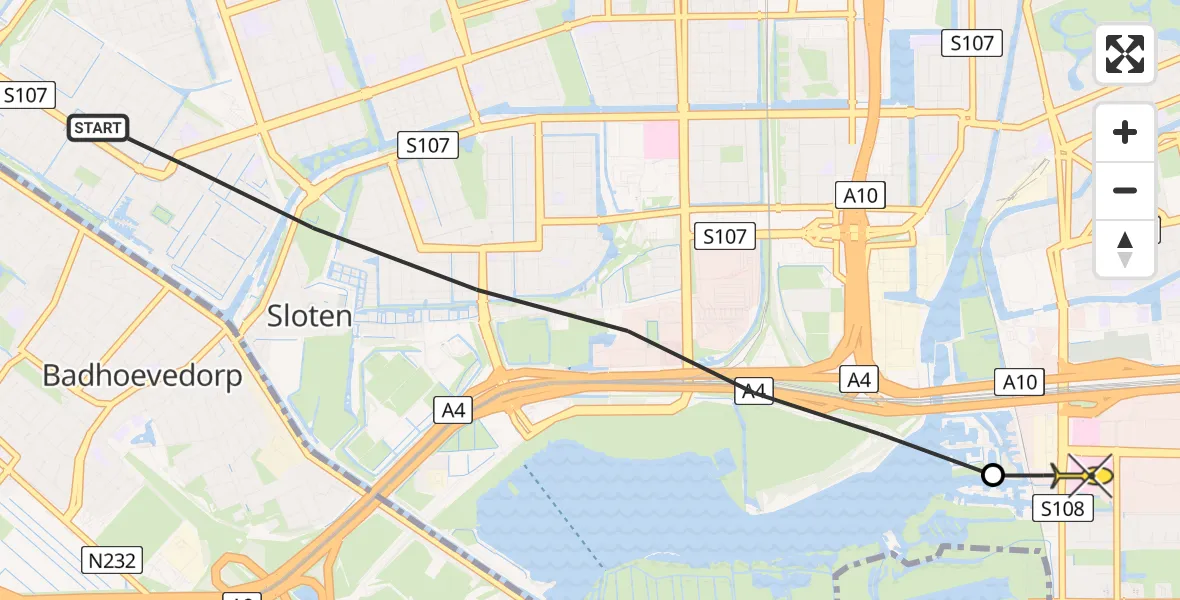 Routekaart van de vlucht: Lifeliner 1 naar VU Medisch Centrum Amsterdam