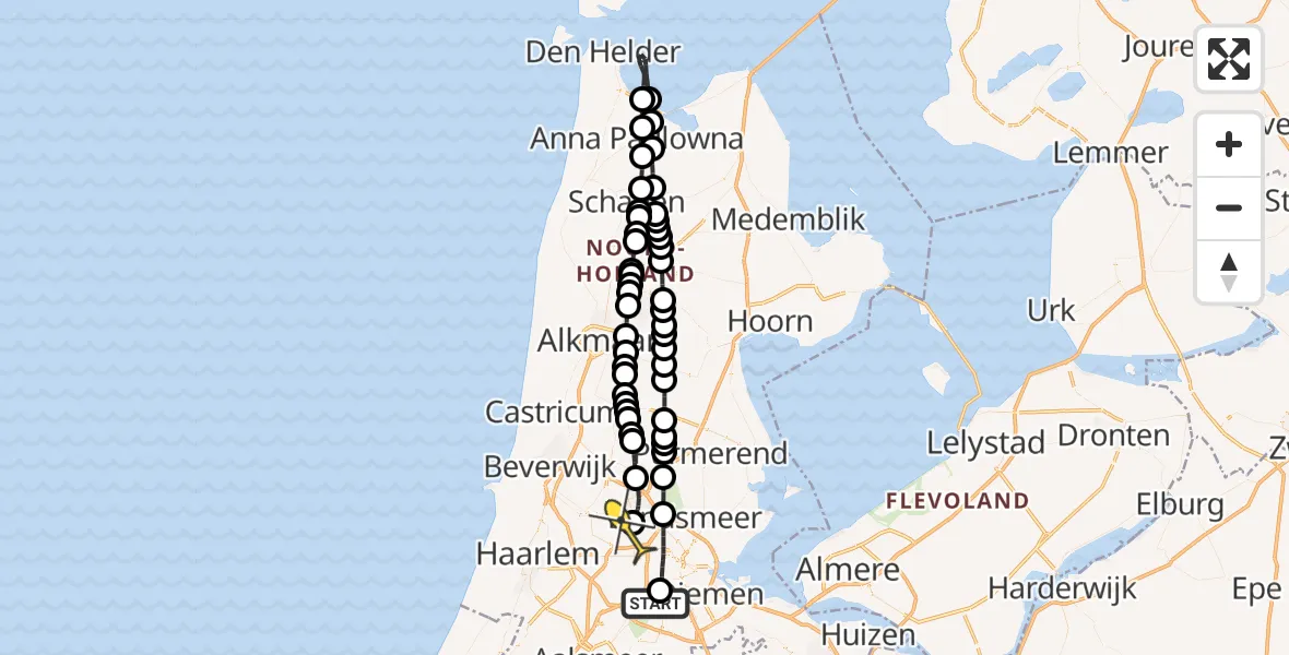 Routekaart van de vlucht: Lifeliner 1 naar Amsterdam Heliport