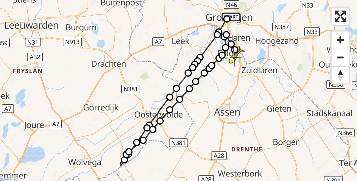 Routekaart van de vlucht: Lifeliner 4 naar Groningen Airport Eelde