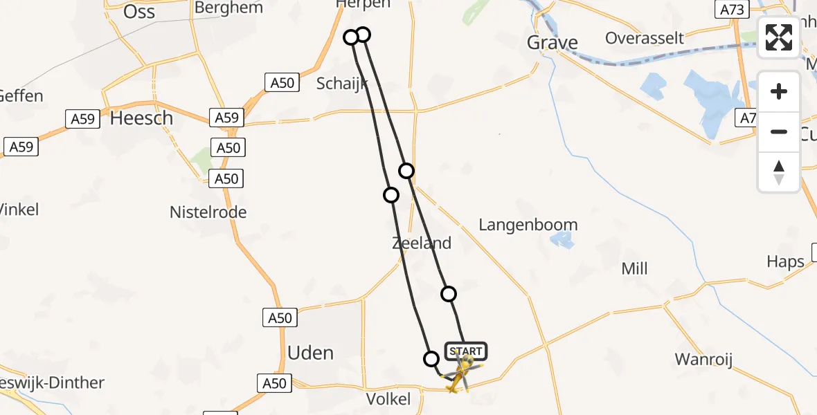 Vluchtroute Traumahelikopter Vliegbasis Volkel - Vliegbasis Volkel, 27 april 2023, 13:36