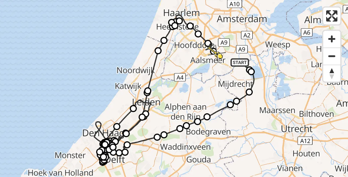 Routekaart van de vlucht: Politieheli naar Schiphol