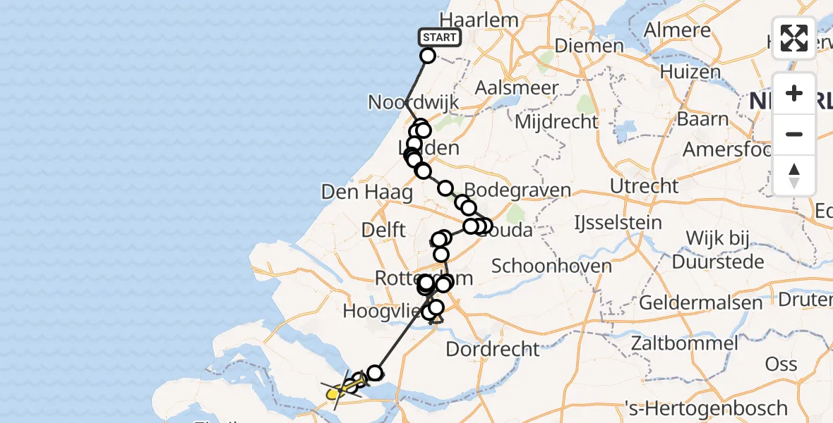 Routekaart van de vlucht: Politieheli naar Stad aan 't Haringvliet