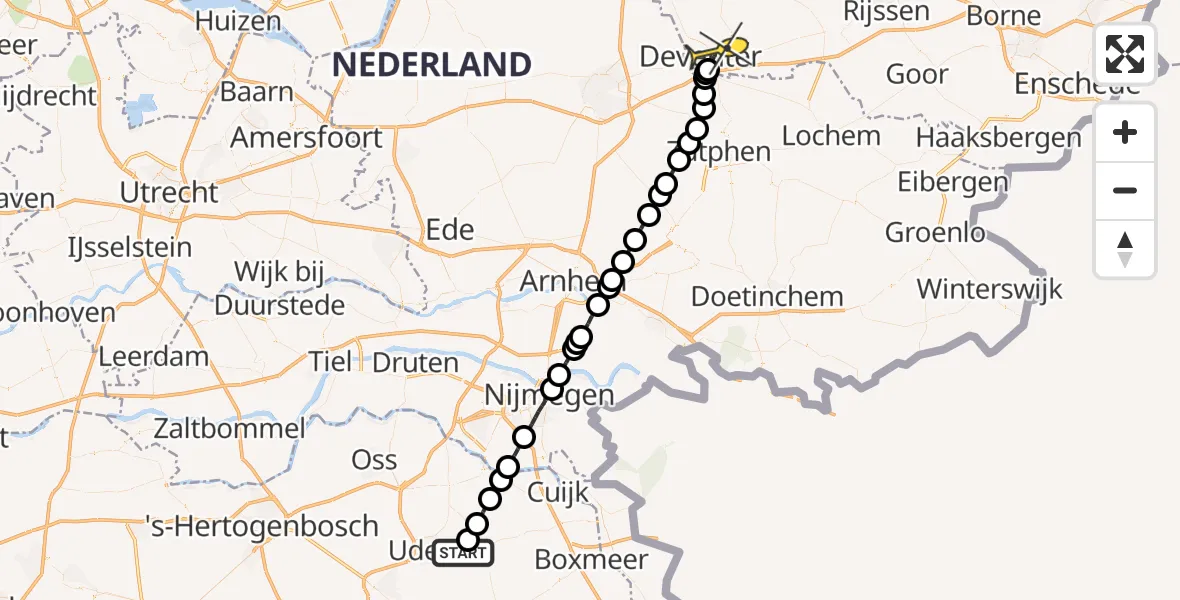 Routekaart van de vlucht: Lifeliner 3 naar Deventer