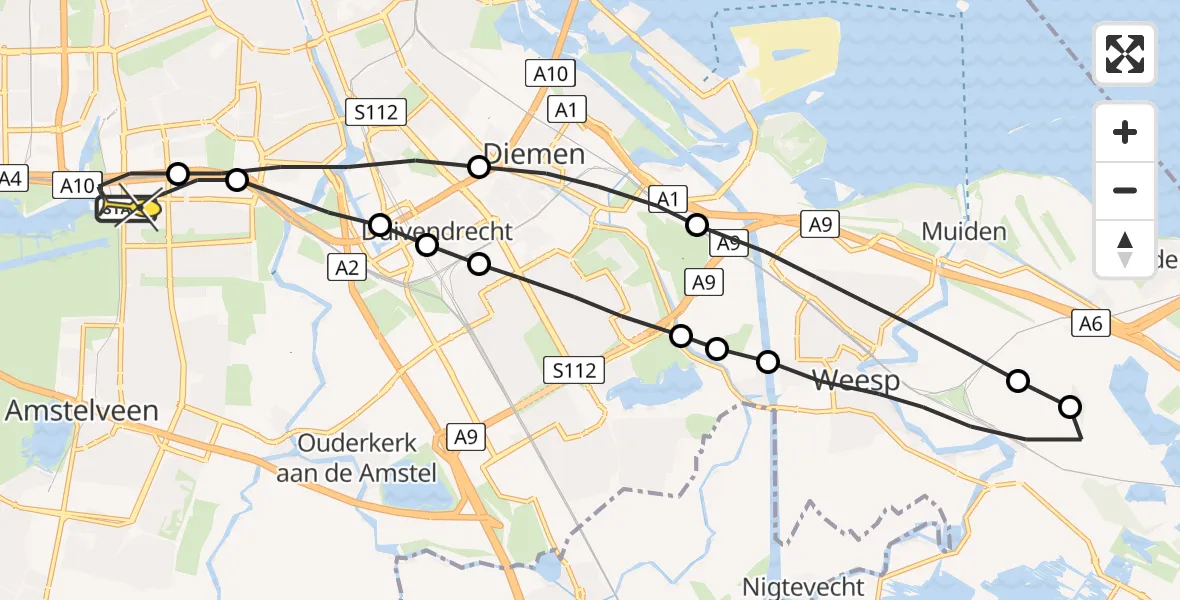 Routekaart van de vlucht: Lifeliner 1 naar VU Medisch Centrum Amsterdam