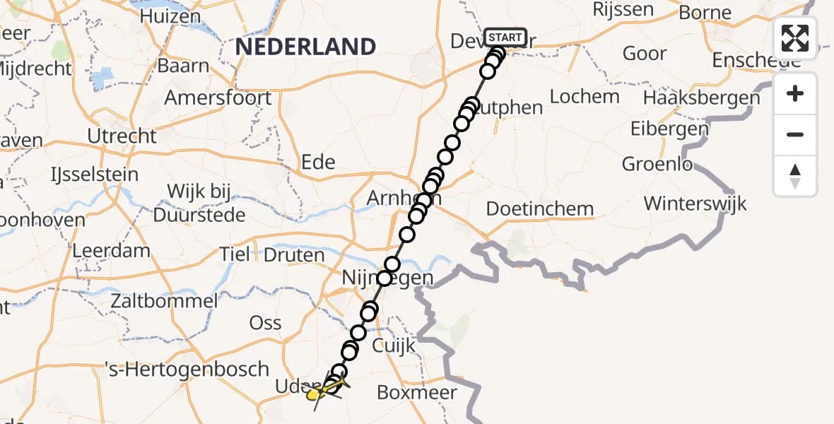 Routekaart van de vlucht: Lifeliner 3 naar Vliegbasis Volkel