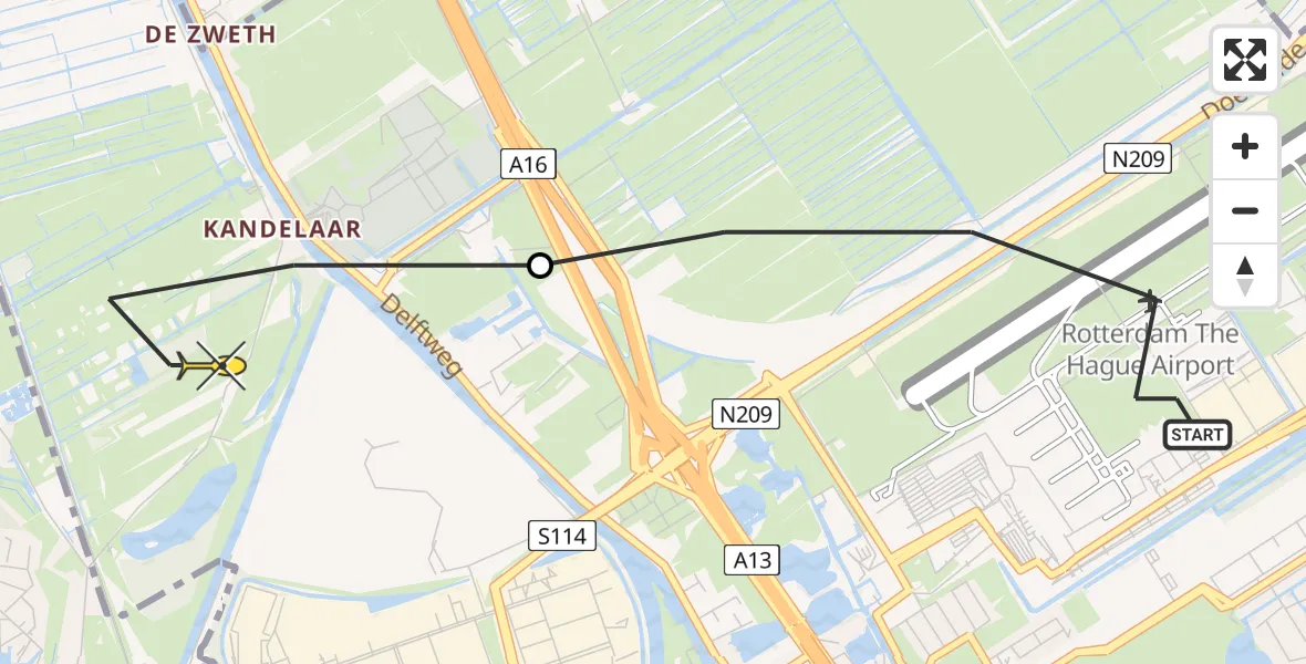 Routekaart van de vlucht: Lifeliner 2 naar Rotterdam