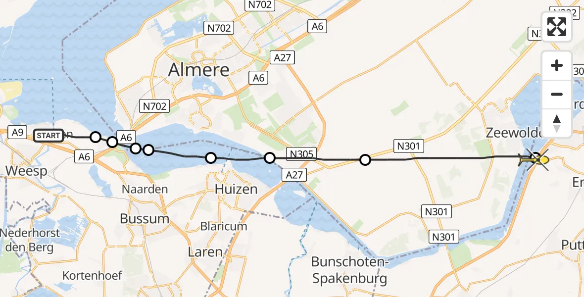 Routekaart van de vlucht: Lifeliner 1 naar Ermelo