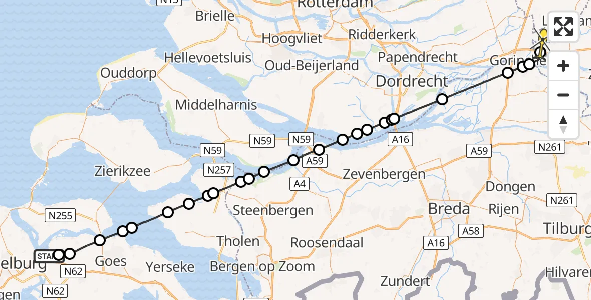 Routekaart van de vlucht: Politieheli naar Spijk