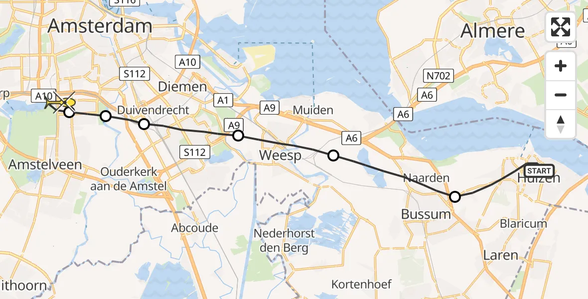 Routekaart van de vlucht: Lifeliner 1 naar VU Medisch Centrum Amsterdam