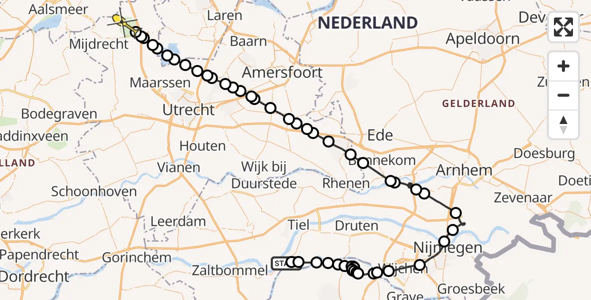 Routekaart van de vlucht: Politieheli naar Vinkeveen