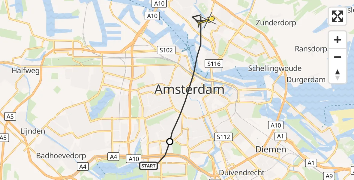 Routekaart van de vlucht: Lifeliner 1 naar Amsterdam