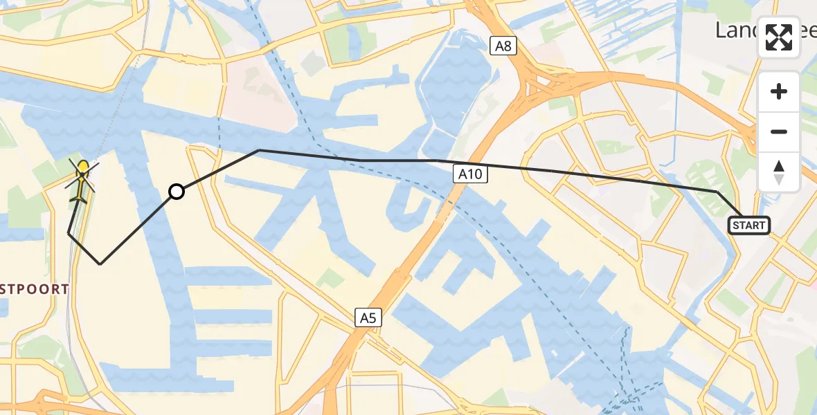 Routekaart van de vlucht: Lifeliner 1 naar Amsterdam Heliport