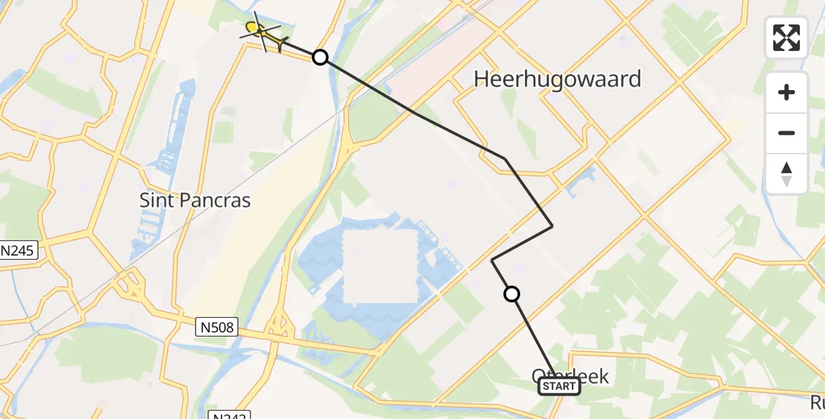 Routekaart van de vlucht: Politiehelikopter naar Sint Pancras