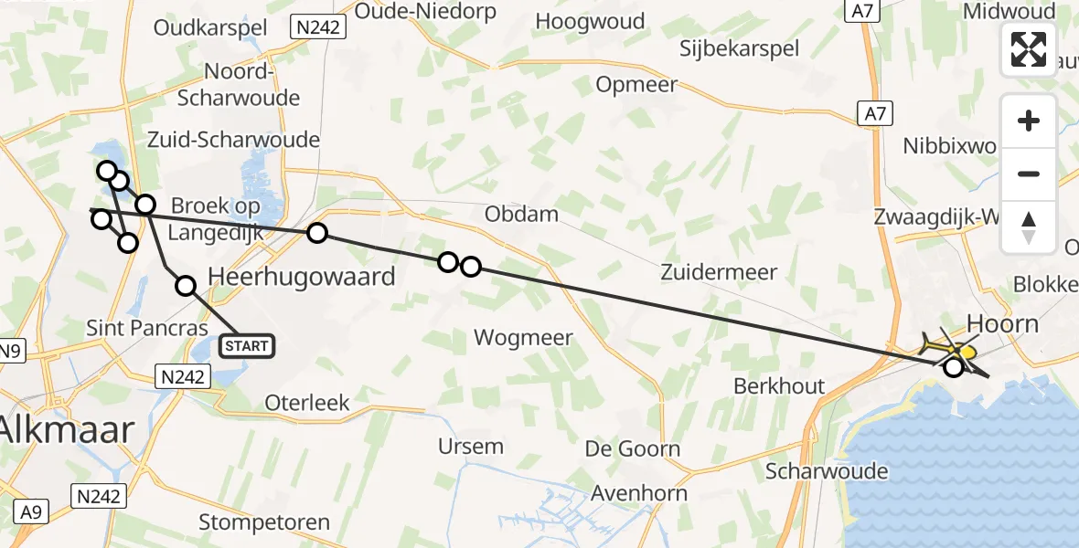 Routekaart van de vlucht: Politieheli naar Hoorn