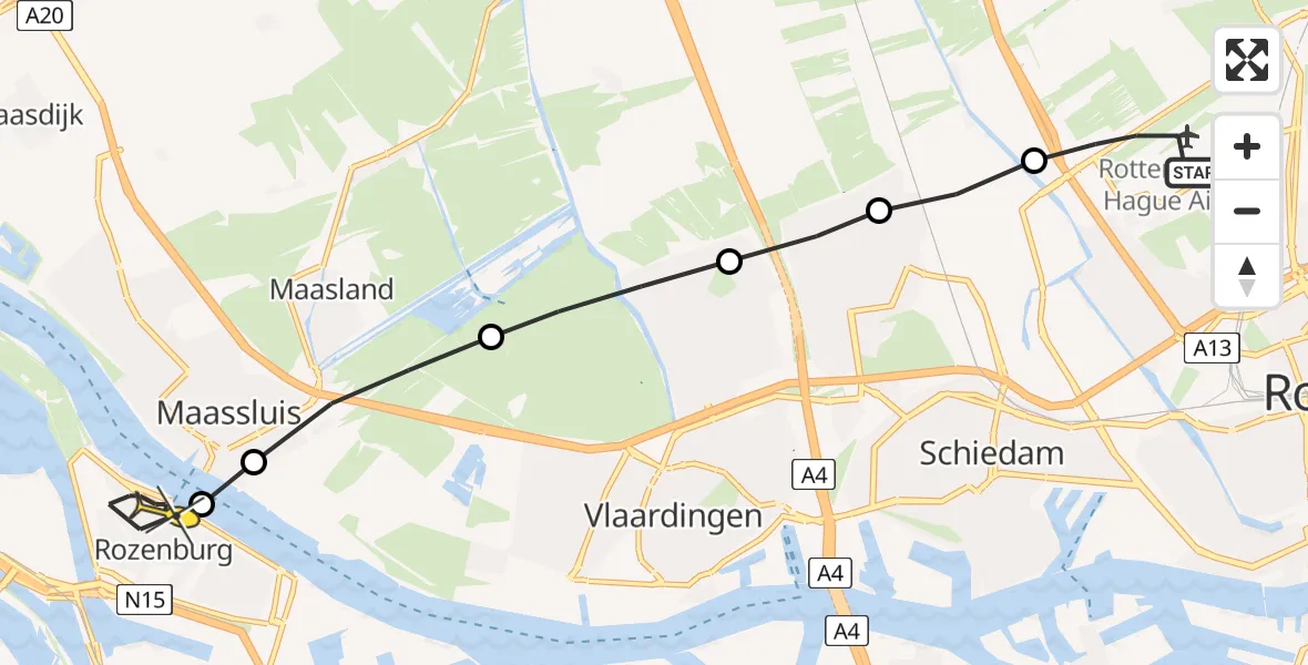 Routekaart van de vlucht: Lifeliner 2 naar Rozenburg