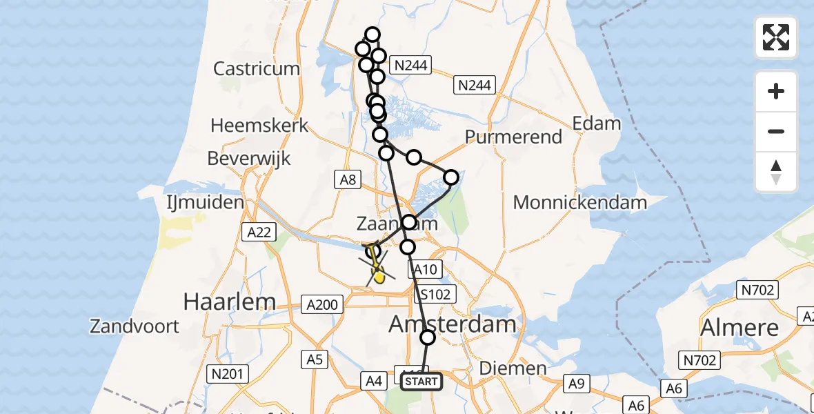 Routekaart van de vlucht: Lifeliner 1 naar Amsterdam Heliport