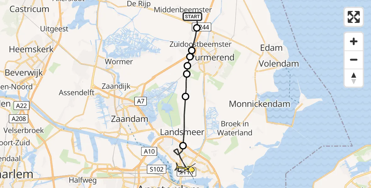 Routekaart van de vlucht: Lifeliner 1 naar Amsterdam