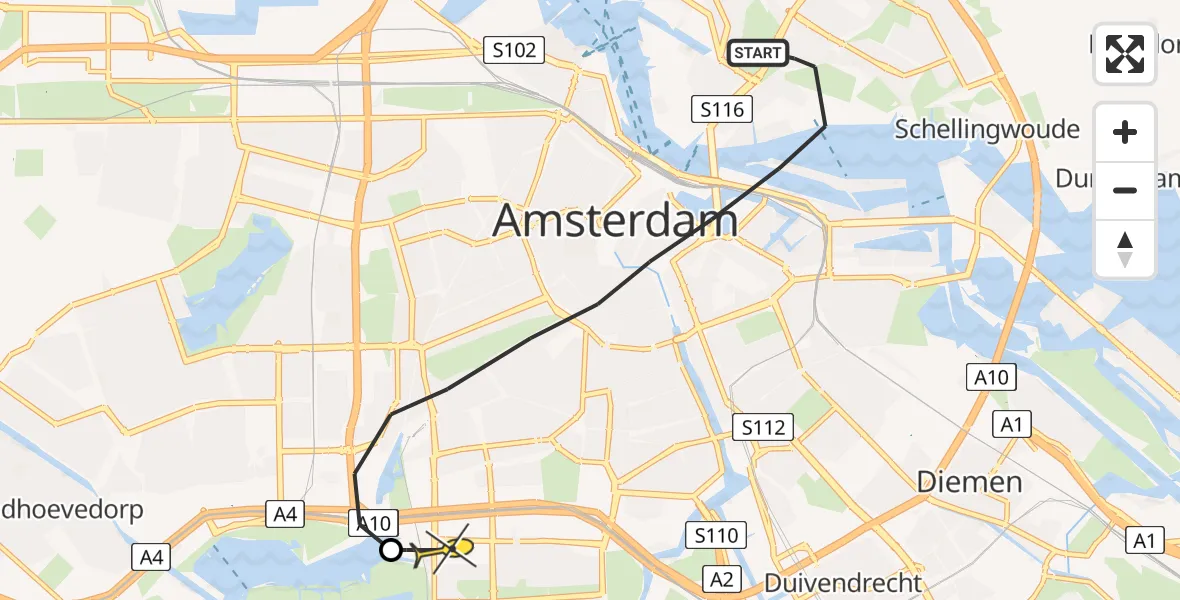 Routekaart van de vlucht: Lifeliner 1 naar VU Medisch Centrum Amsterdam