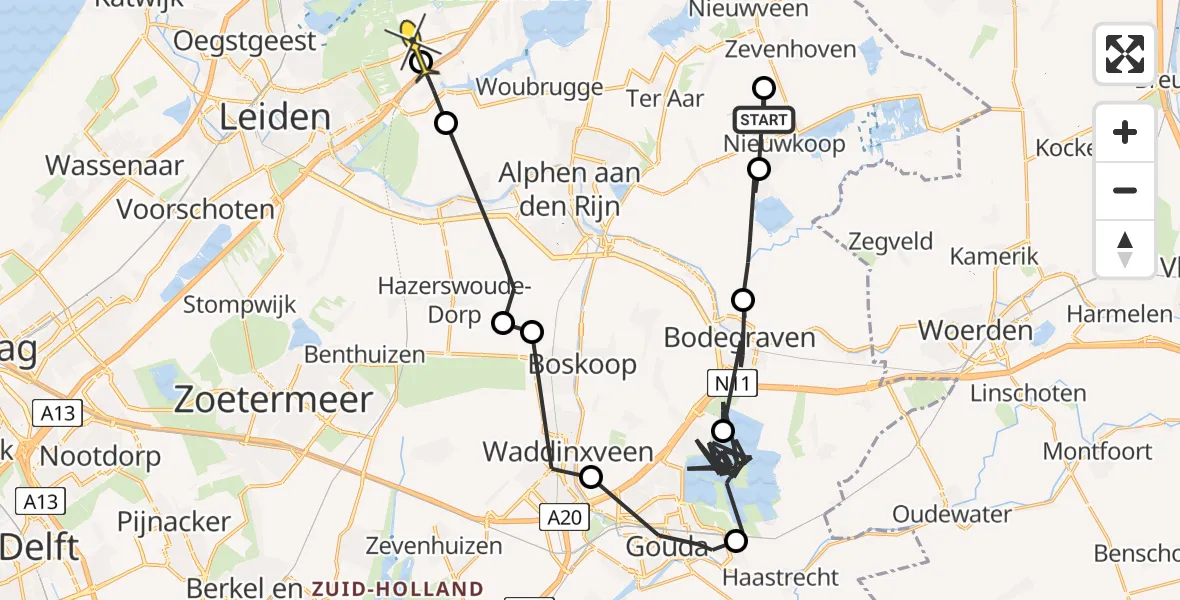 Routekaart van de vlucht: Politieheli naar Oud Ade