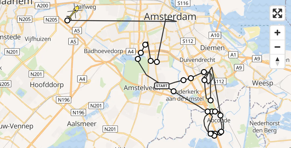 Routekaart van de vlucht: Politieheli naar Zwanenburg