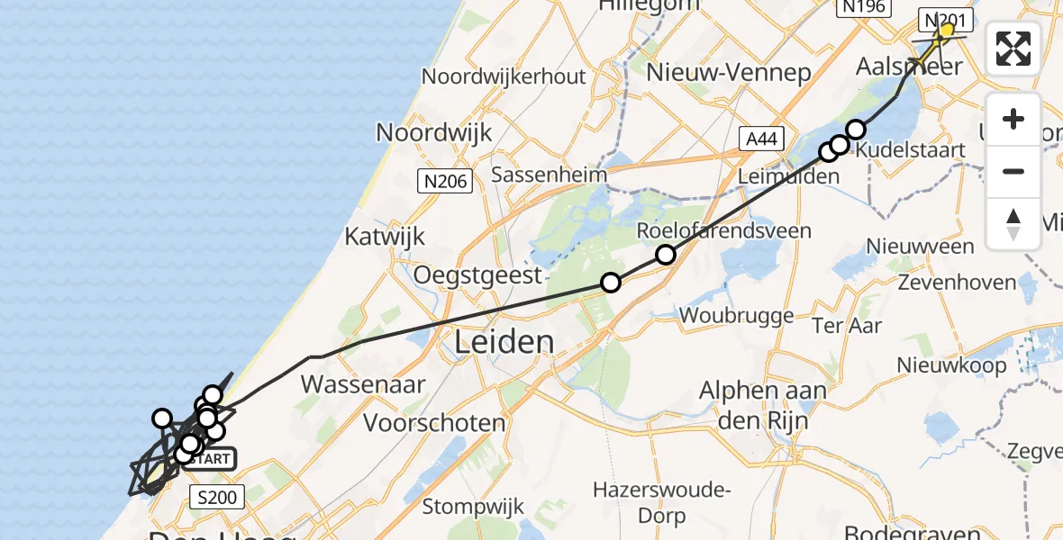 Routekaart van de vlucht: Politiehelikopter naar Aalsmeer