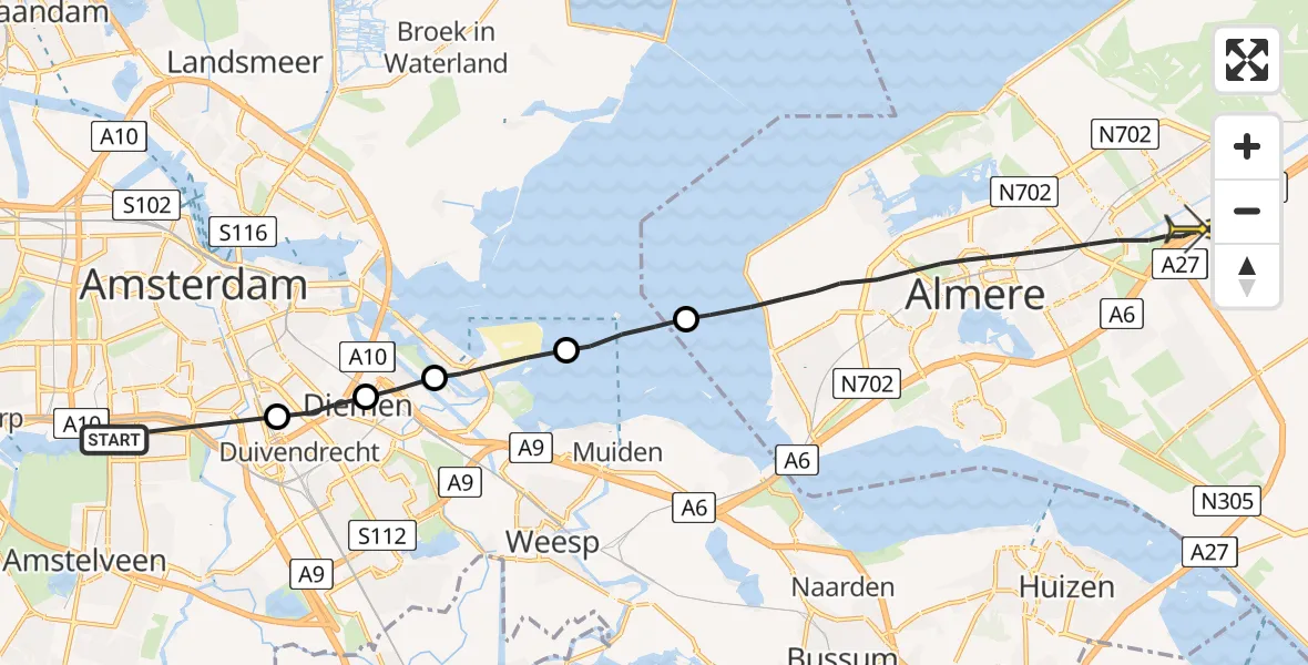 Routekaart van de vlucht: Lifeliner 1 naar Almere