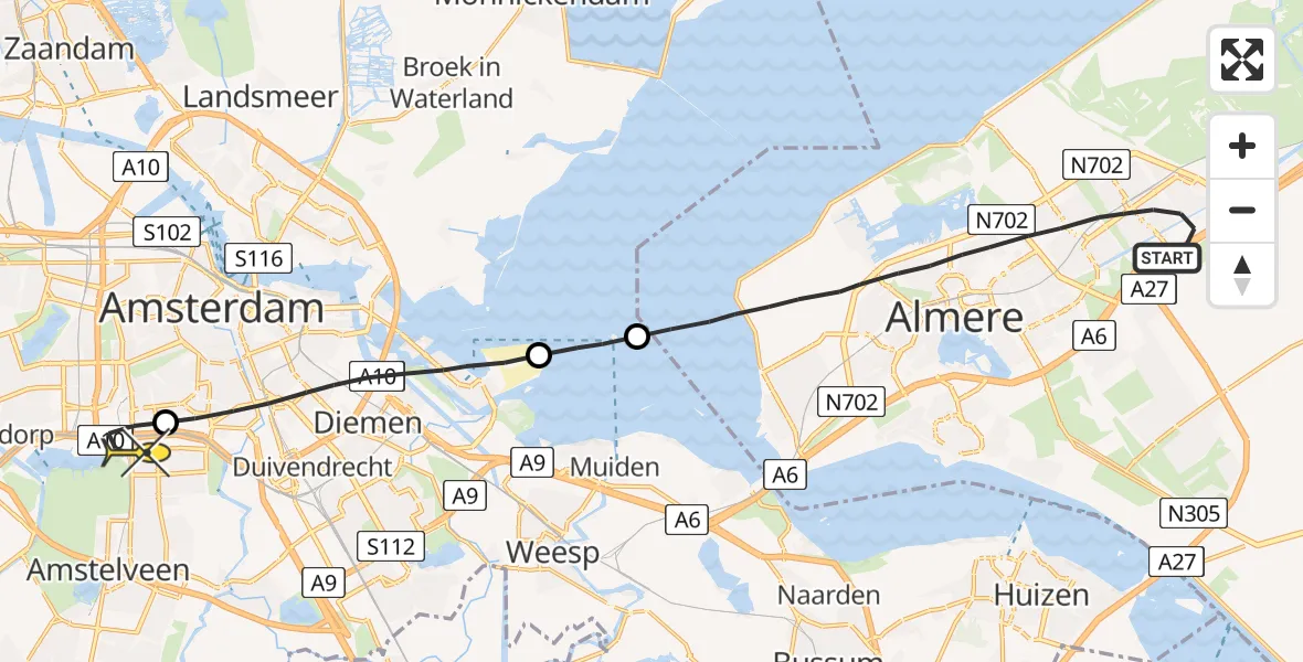 Routekaart van de vlucht: Lifeliner 1 naar VU Medisch Centrum Amsterdam