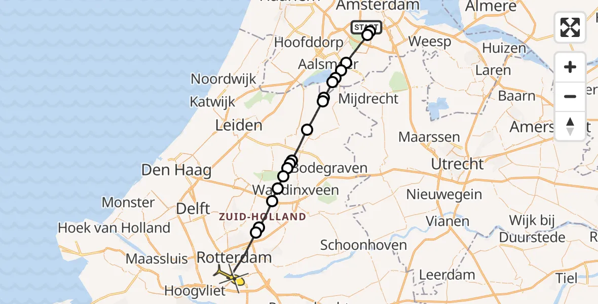 Routekaart van de vlucht: Lifeliner 1 naar Rotterdam