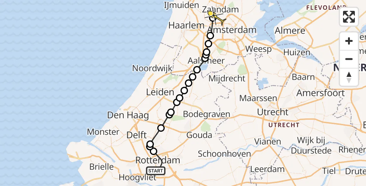 Routekaart van de vlucht: Lifeliner 1 naar Amsterdam Heliport