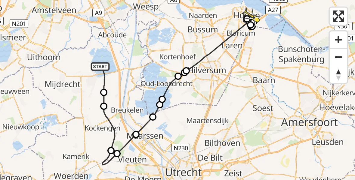 Routekaart van de vlucht: Politiehelikopter naar Huizen