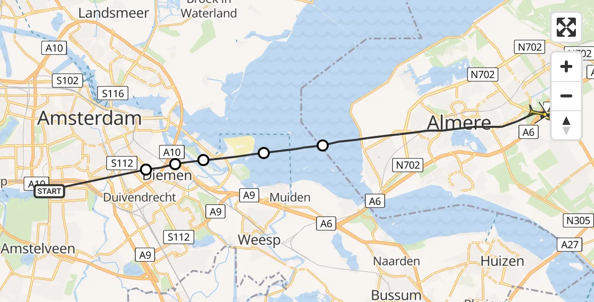 Routekaart van de vlucht: Lifeliner 1 naar Almere