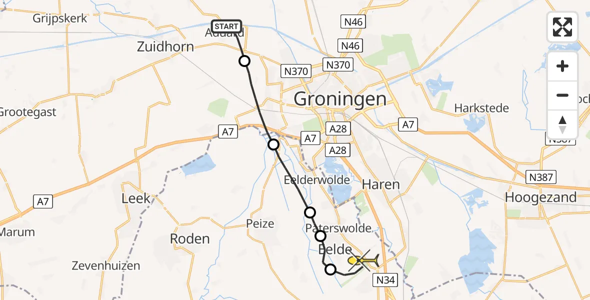 Routekaart van de vlucht: Lifeliner 4 naar Groningen Airport Eelde