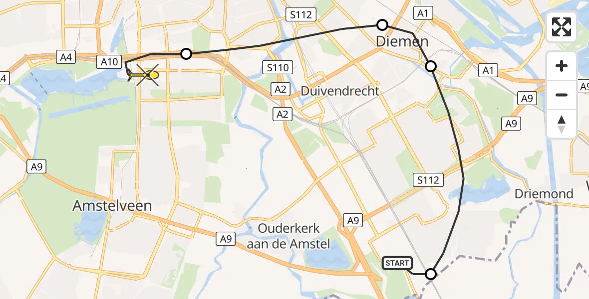 Routekaart van de vlucht: Lifeliner 1 naar VU Medisch Centrum Amsterdam