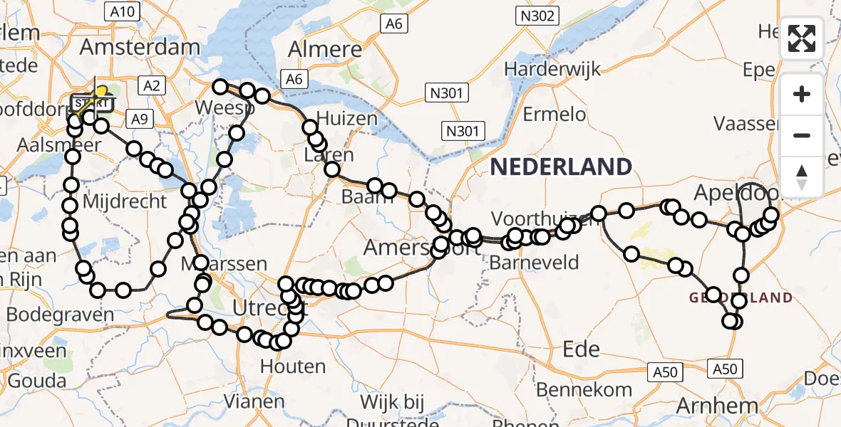 Routekaart van de vlucht: Politieheli naar Schiphol